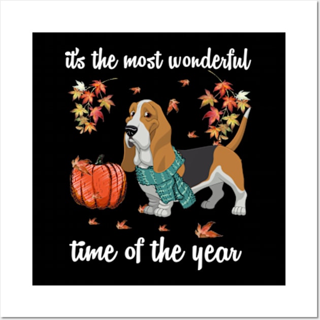 Basset Hound Dog Autumn Fall Most Wonderful Time Maple Gift Wall Art by AstridLdenOs